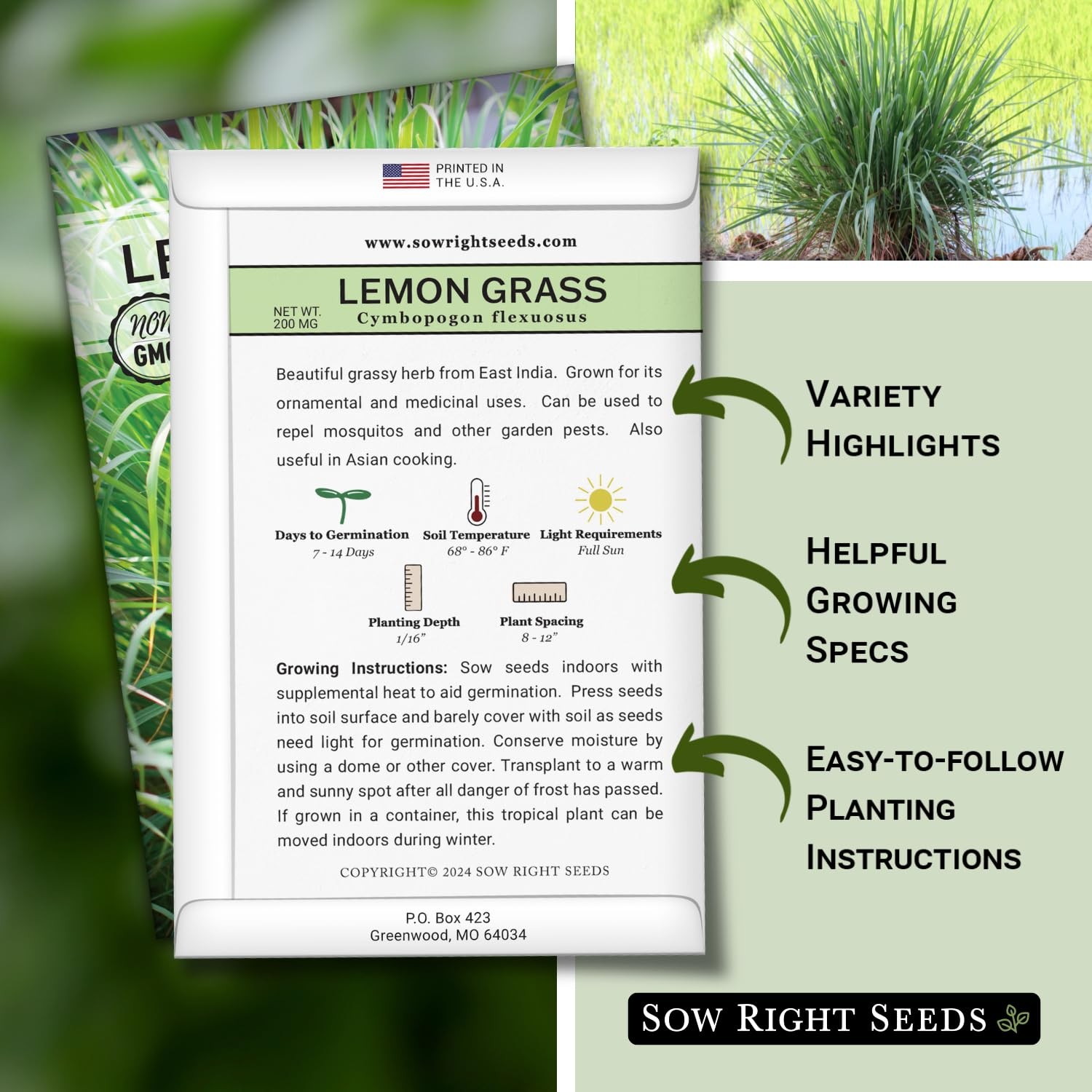 Sow Right Seeds – Lemon Grass for Planting – Non-GMO Heirloom – Brown