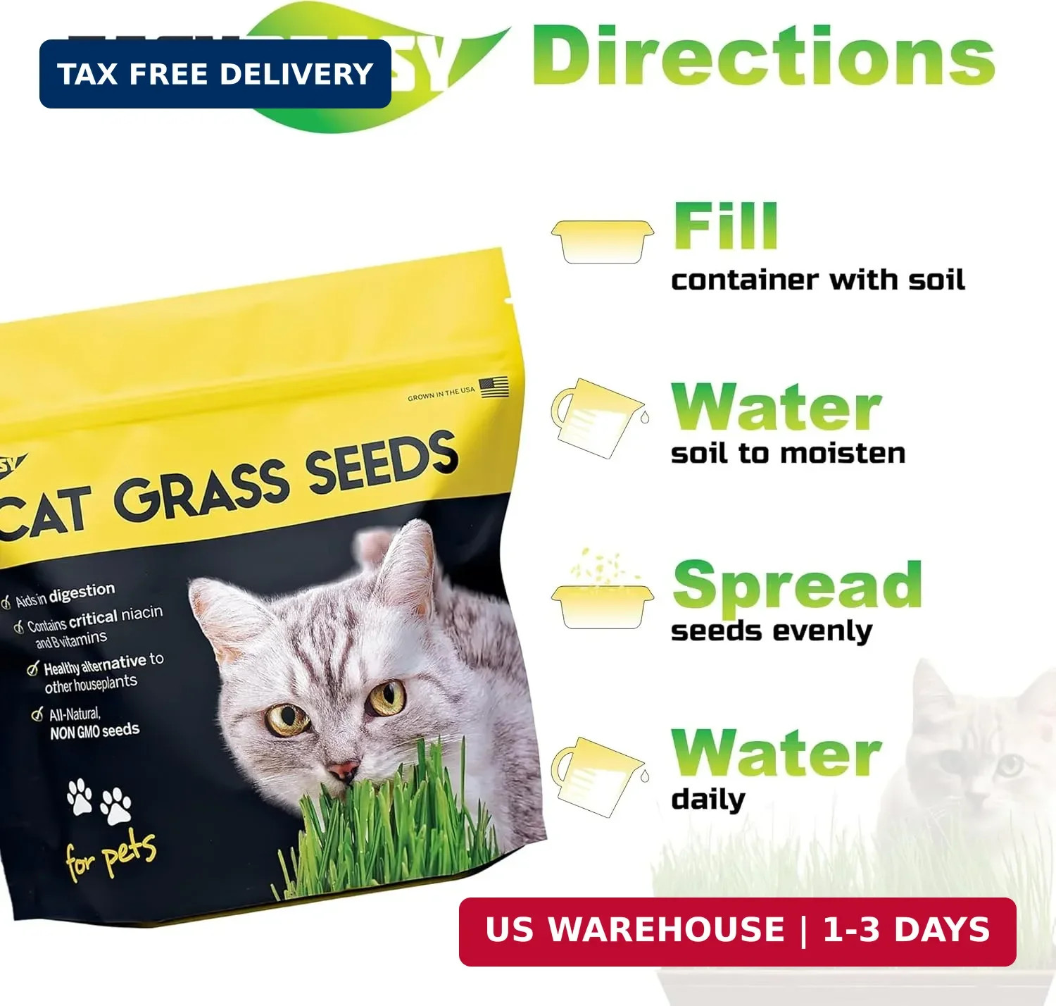 CATGRASS Seeds | Non GMO | Grown in USA | from Our Farm to Your Home (1POUND(16o