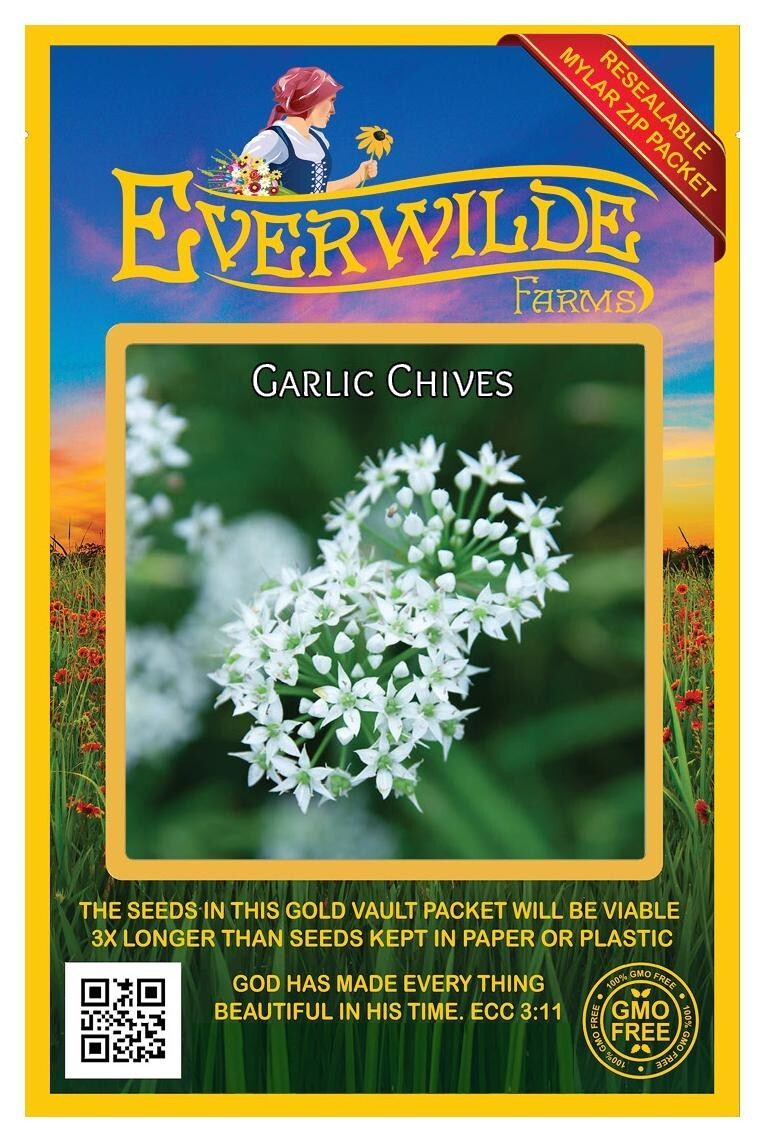 1000 Garlic Chives Herb Seeds – Everwilde Farms Mylar Seed Packet