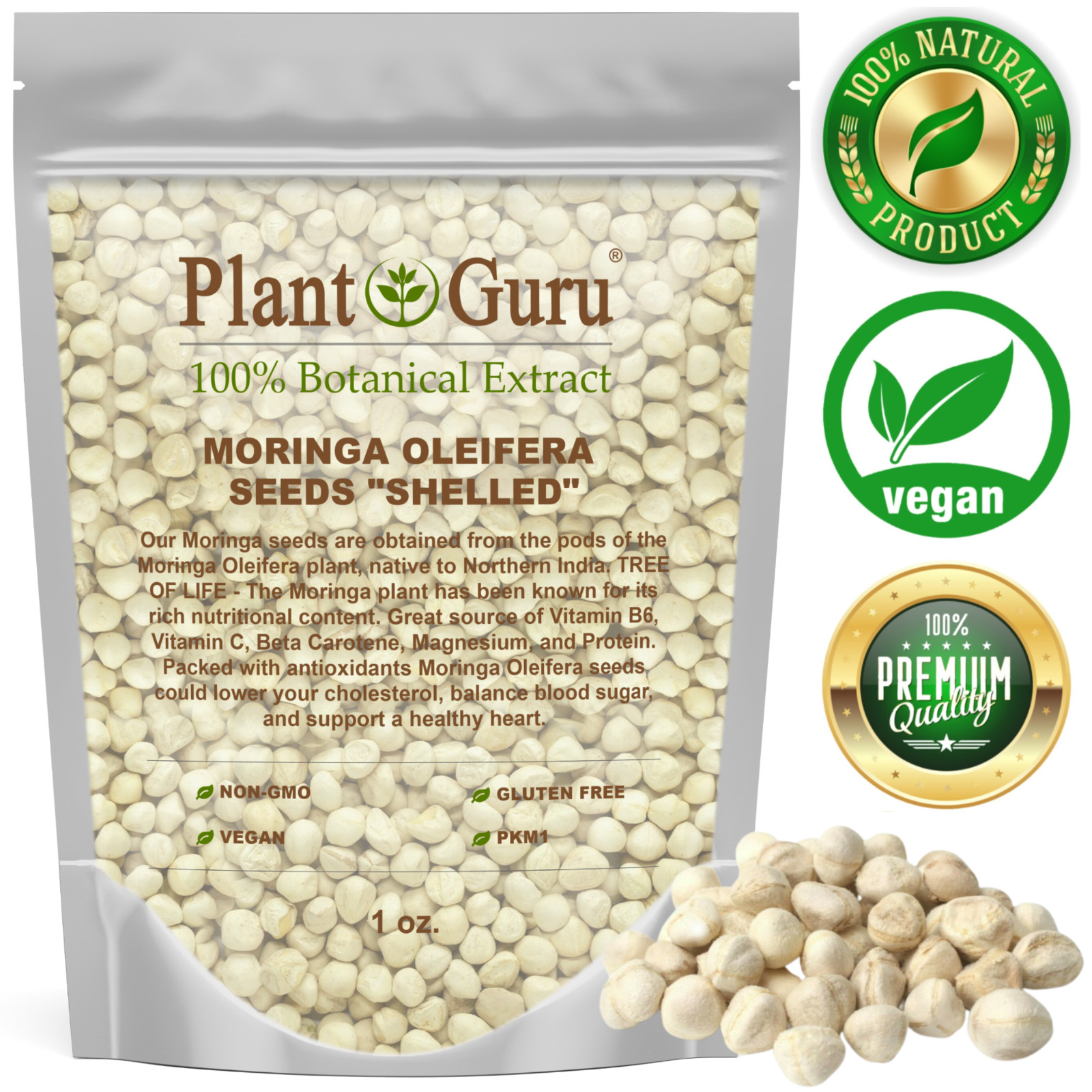 Moringa Oleifera Seeds 1 oz. Each WINGLESS & SHELLED Fresh Semillas De Moringa