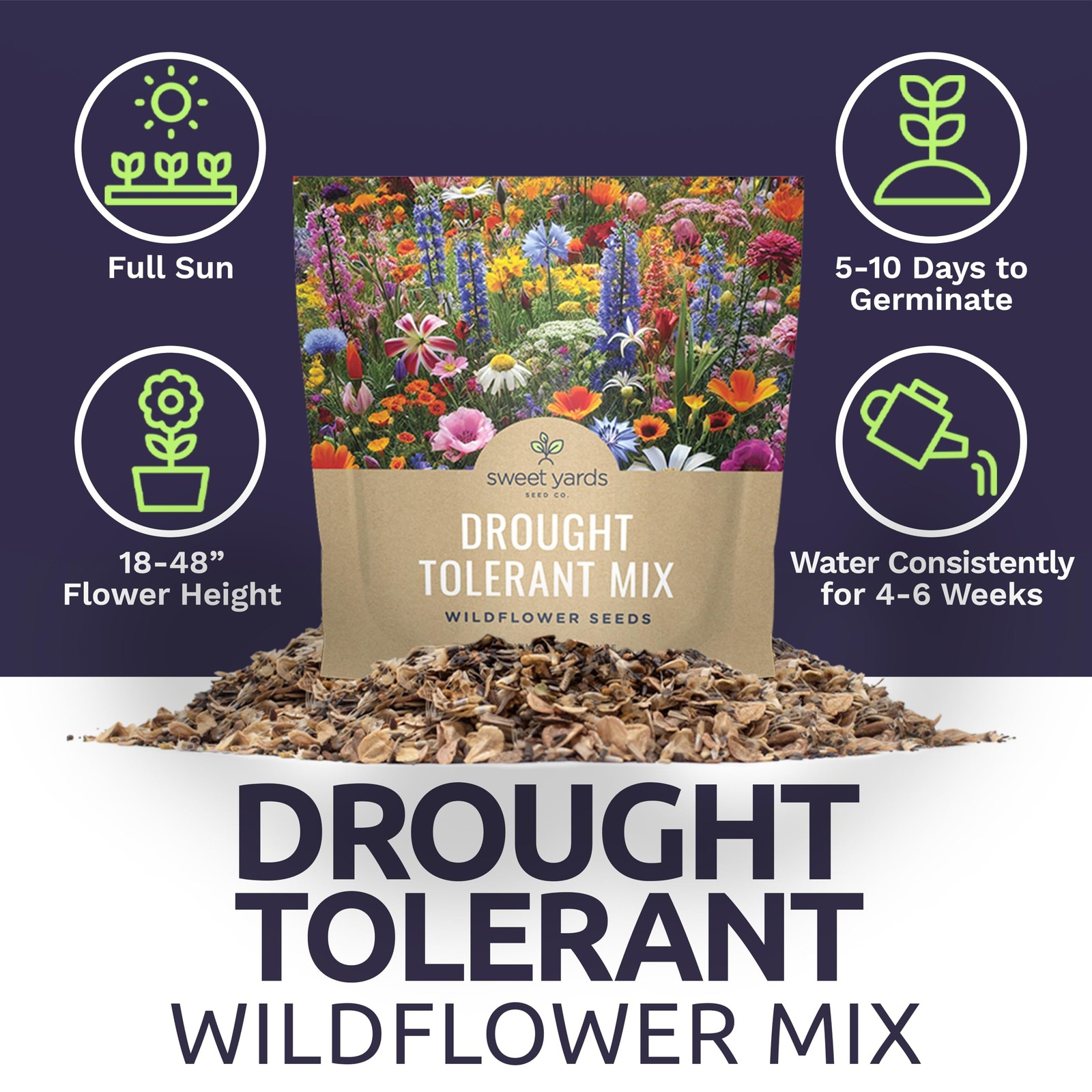 Drought Tolerant Wildflowers Mix – Extra Large Packet – Over 7,500 Open Polli…