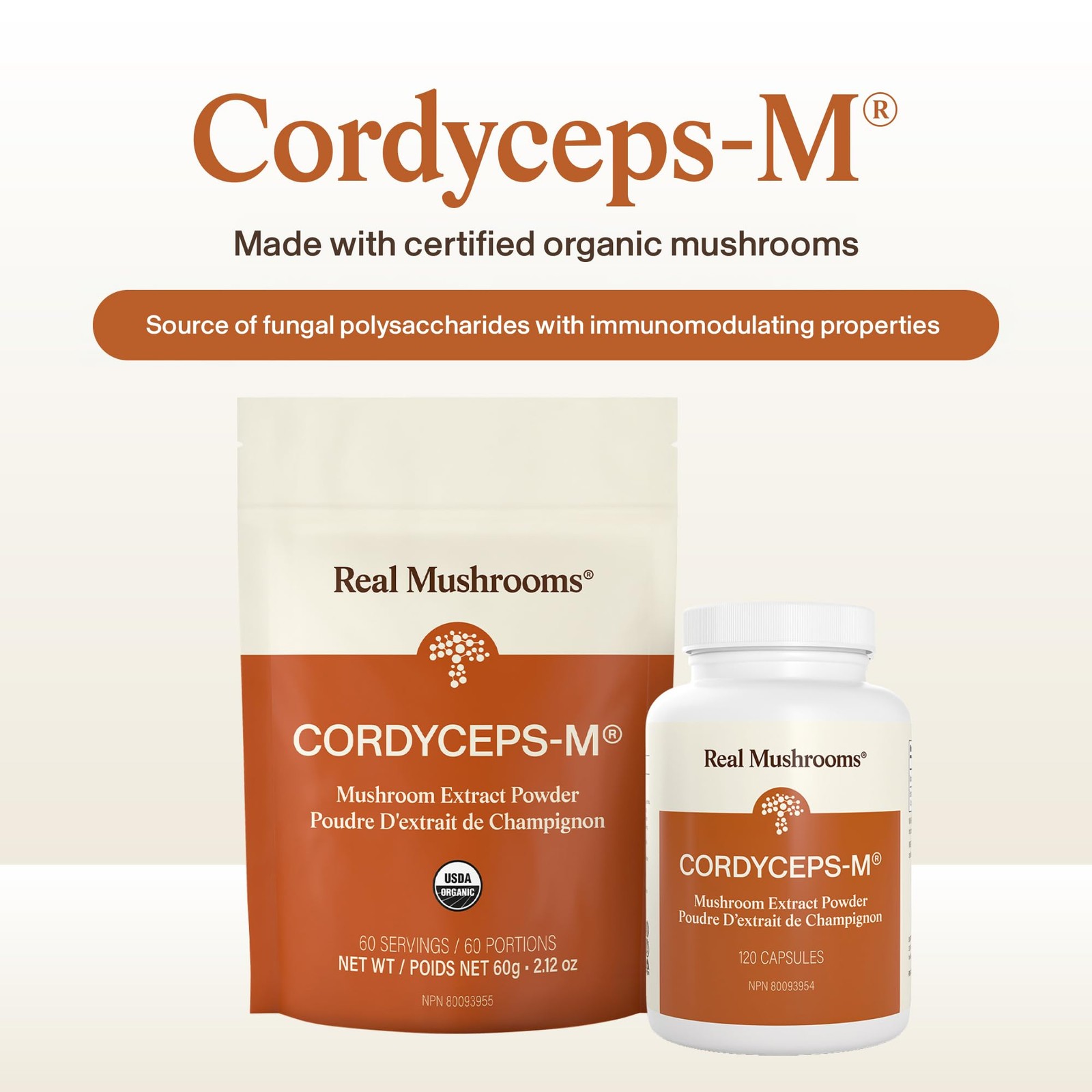 Real Mushrooms Supplement Capsules – Cordyceps 120 Count (Pack of 1), Orange