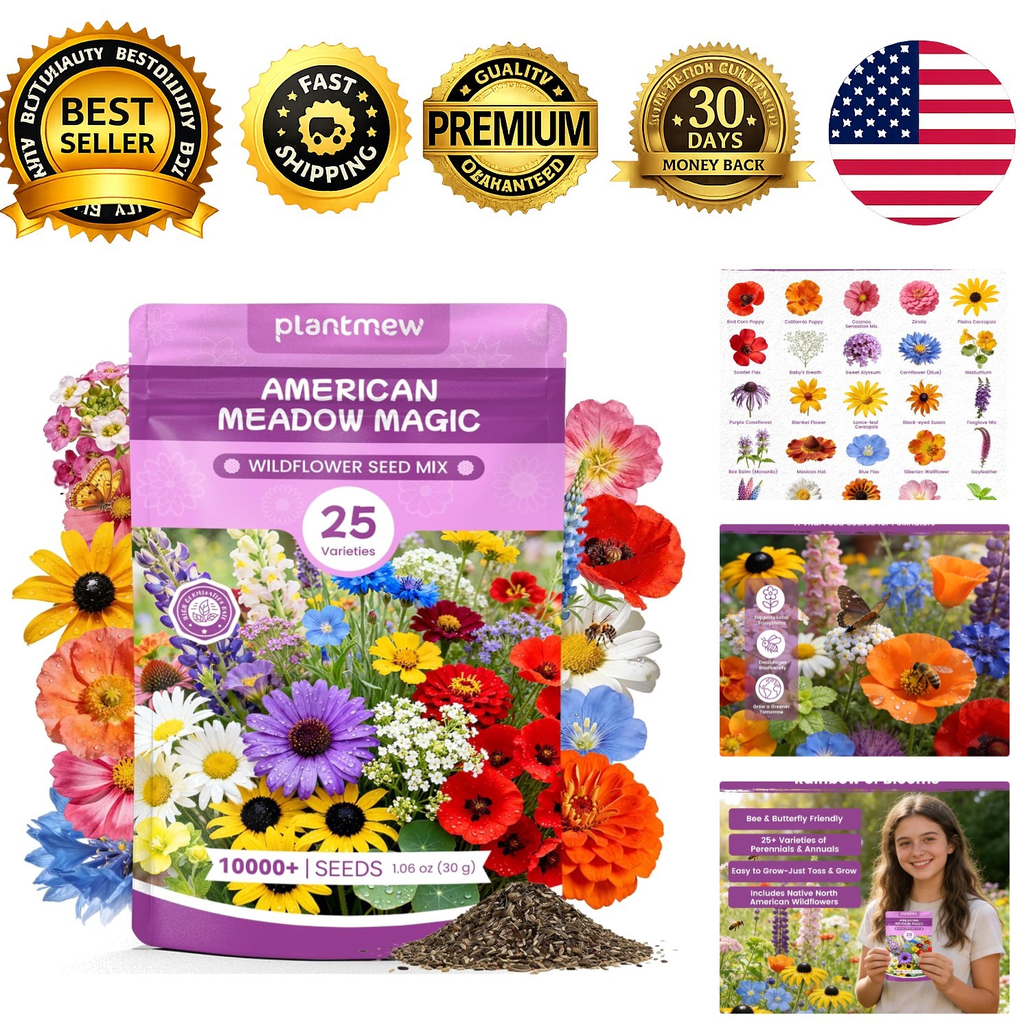 Wildflower Seeds Bulk Mix 10000+ Perennial Annual Texas California Florida