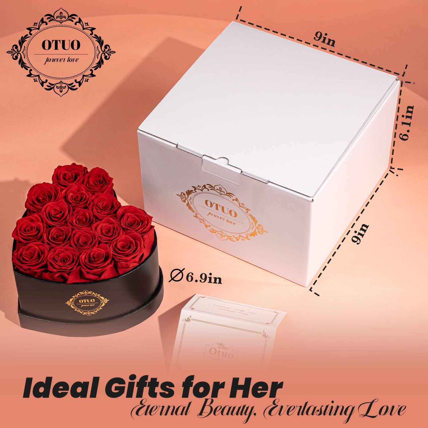 Otuo 16 Preserved Roses in Heart-Shaped Box, Flowers for 16 Roses, Red