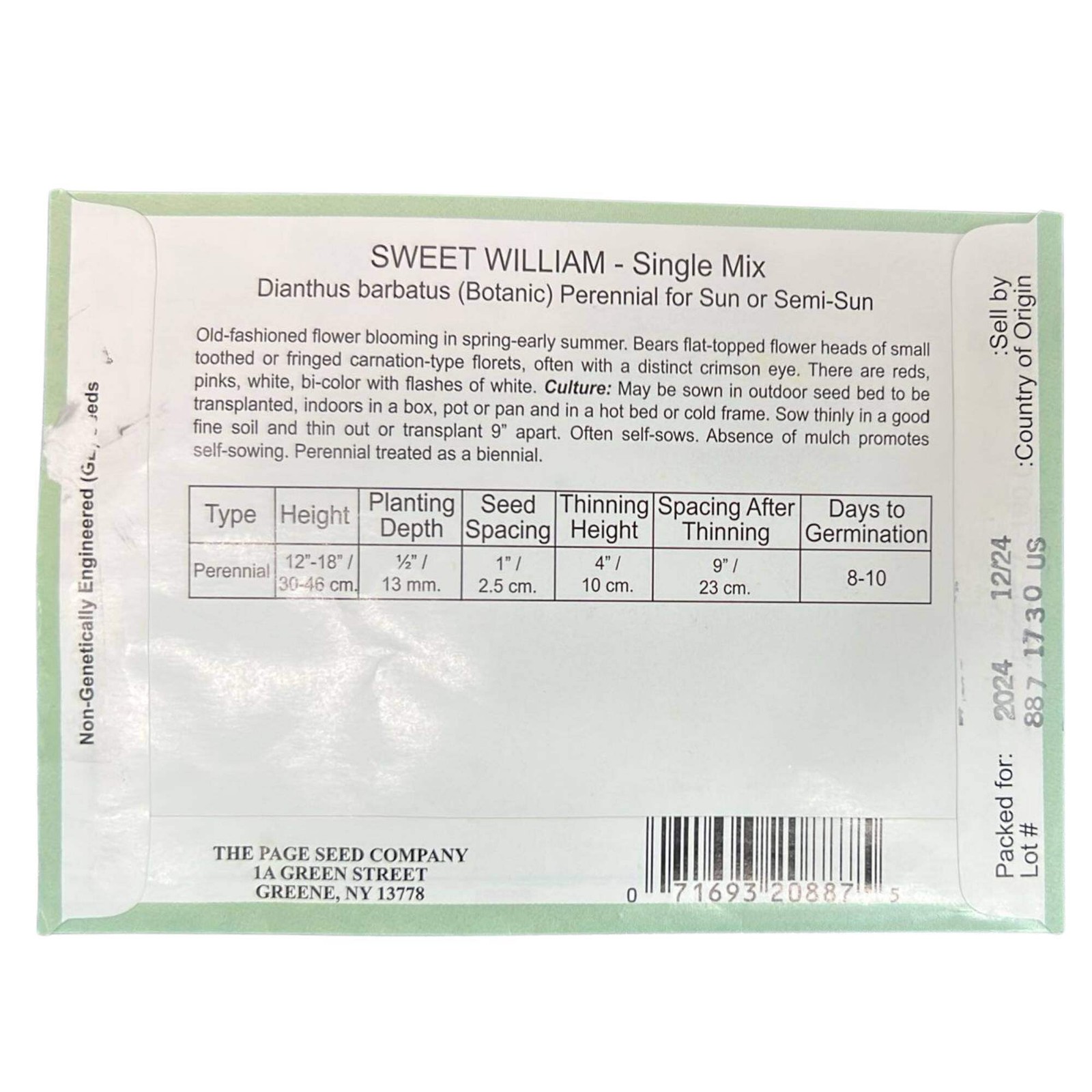 Valley Greene 175mg Sweet William Seeds–Single Color:2CT