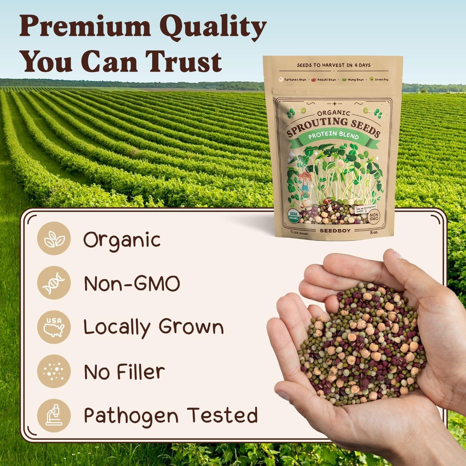 Seedboy Organic Non-GMO Sprouting Seeds, Protein Blend – USA Grown Microgreens M