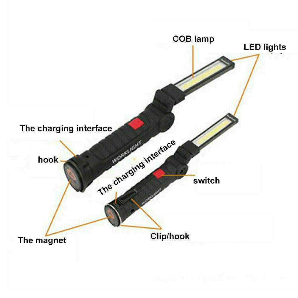 Rechargeable LED COB Work Light Mechanic Flashlight Lamp Magnetic Base Bright