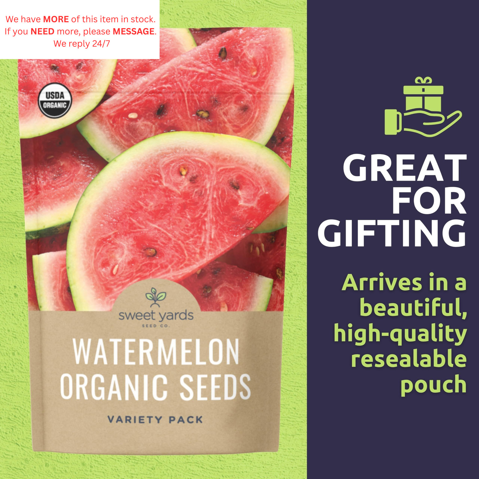 Organic Watermelon Seeds Variety Pack – 6 Individual Packs – 2026 Season Red
