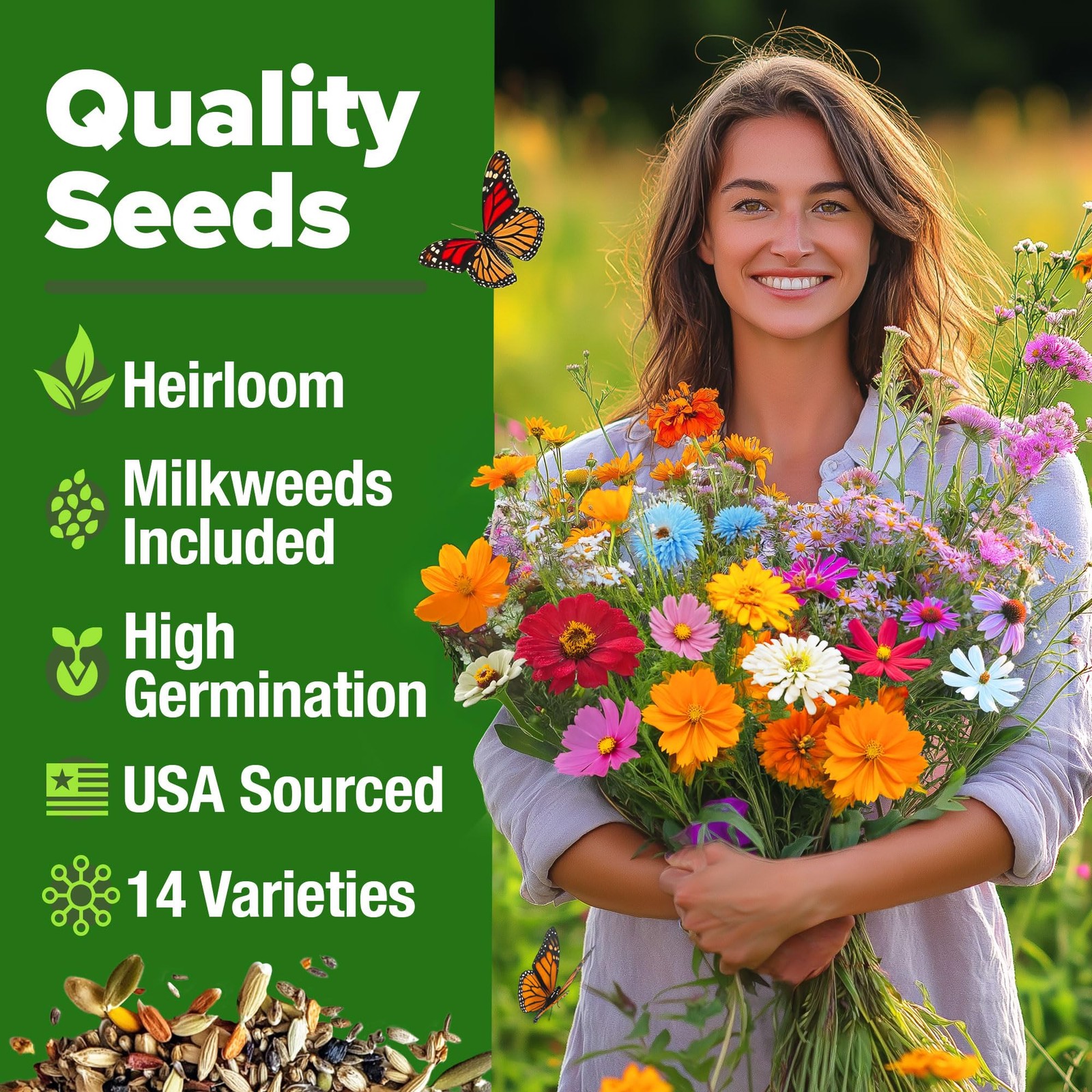 HOME GROWN Premium Monarch Butterfly Wildflower Seeds Mix (2oz) 1-Pack, Green