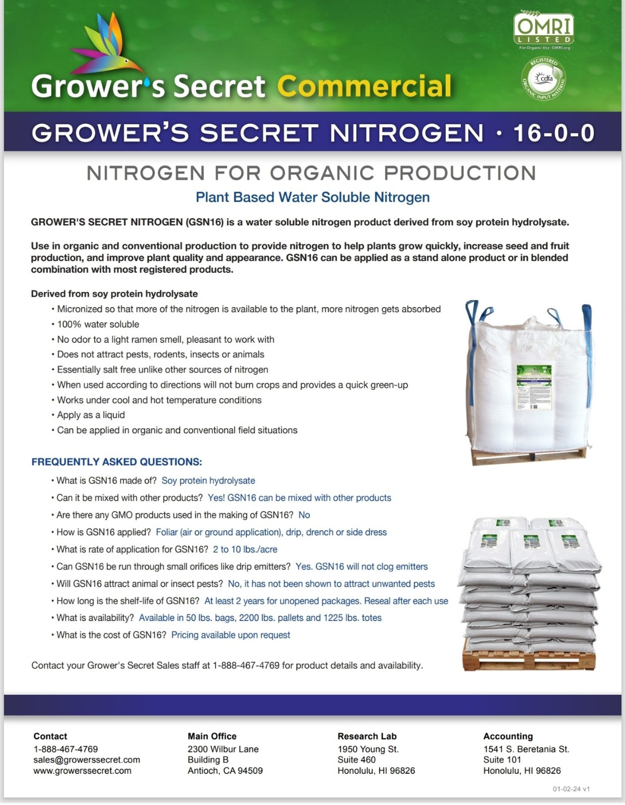 Grower’s Secret Nitrogen 16-0-0 • Organic • Readily Available For Uptake • 1 Lb