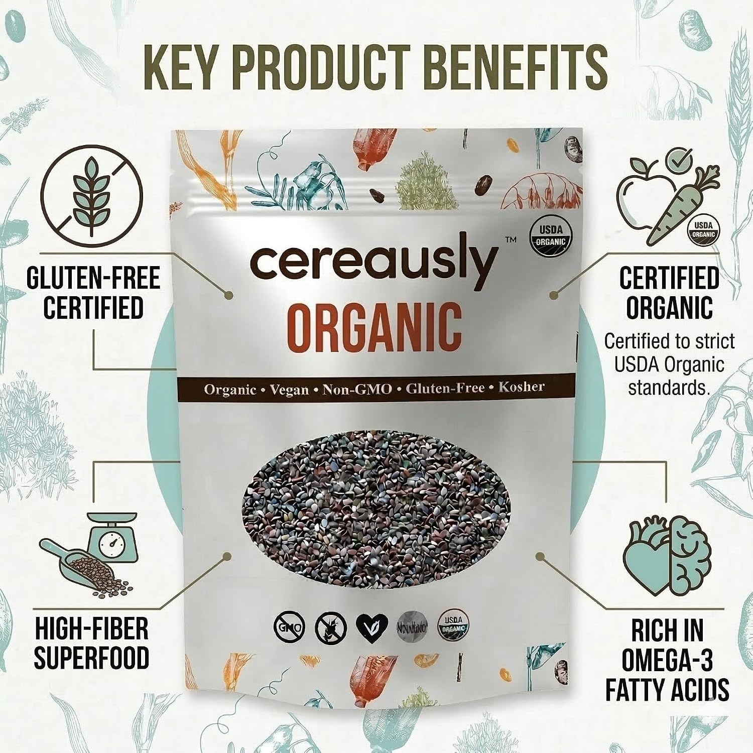 Organic Black Chia Seeds 10 Lb Bulk – Non-GMO, Gluten-Free