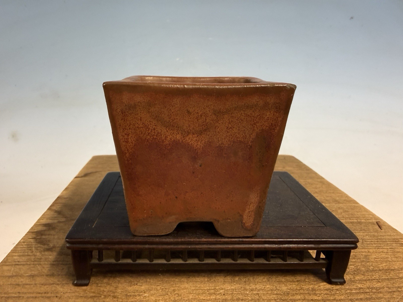 Japanese Unknown Maker Shohin Sized Bonsai Tree Pot 3 1/4 By 3” Red Glazed Semi