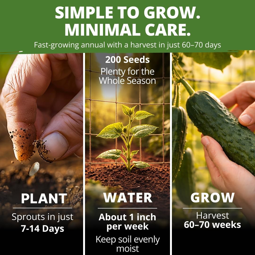 Organic Marketmore Cucumber Seeds 200+ Heirloom NonGMO Seeds for Planting, Hi…