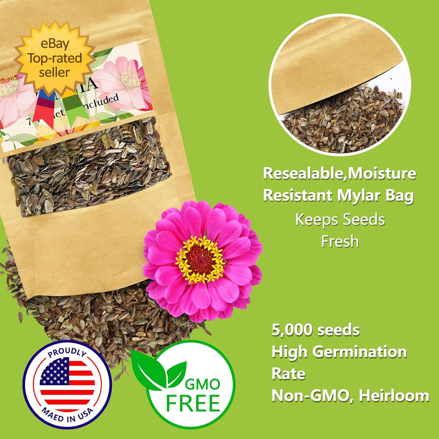 Zinnia Seeds Bulk 5,000+ Outdoor Flower for Planting Giant Zinnia Seeds for 20