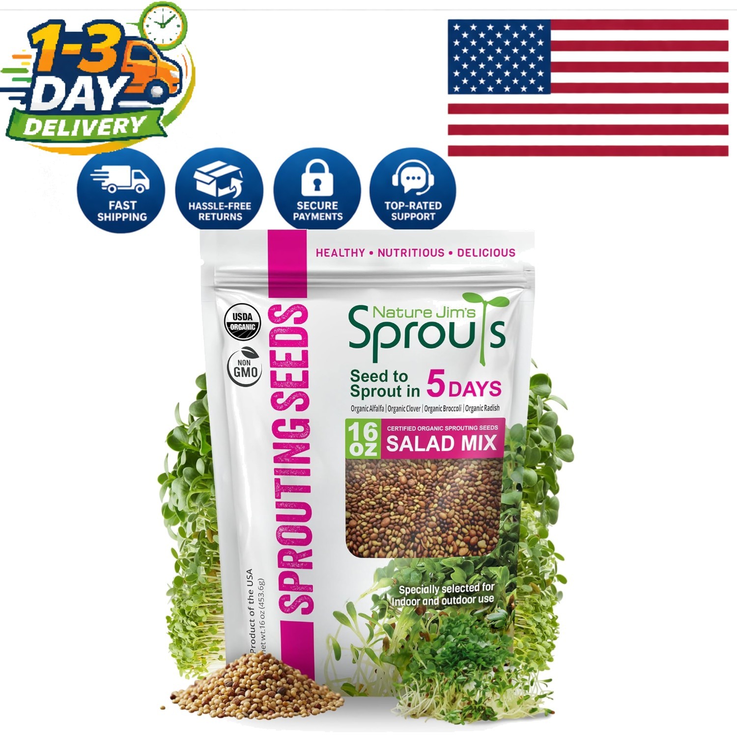 Grow Nutrient-Rich Microgreens: Organic Broccoli, Alfalfa & Clover Seeds – 1lb