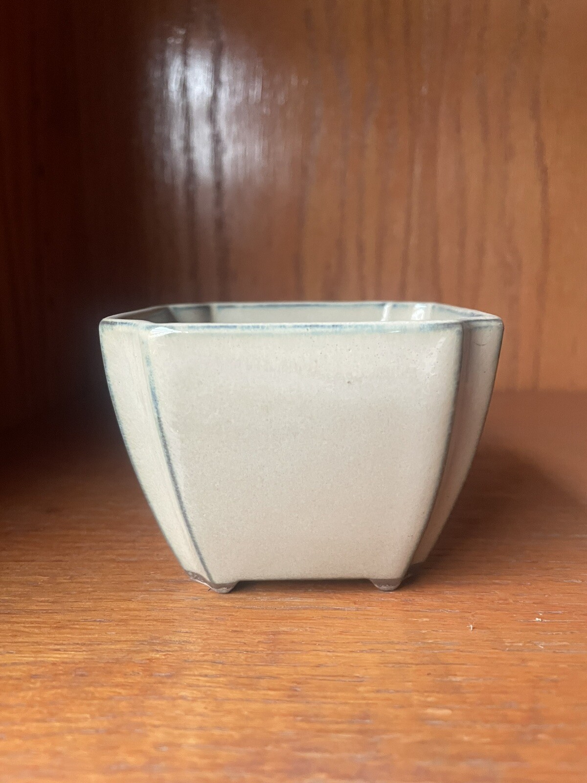 Japanese Glazed Cascade Bonsai Pot Shohin Mame 3”x3”x2” Square Fuji Beige
