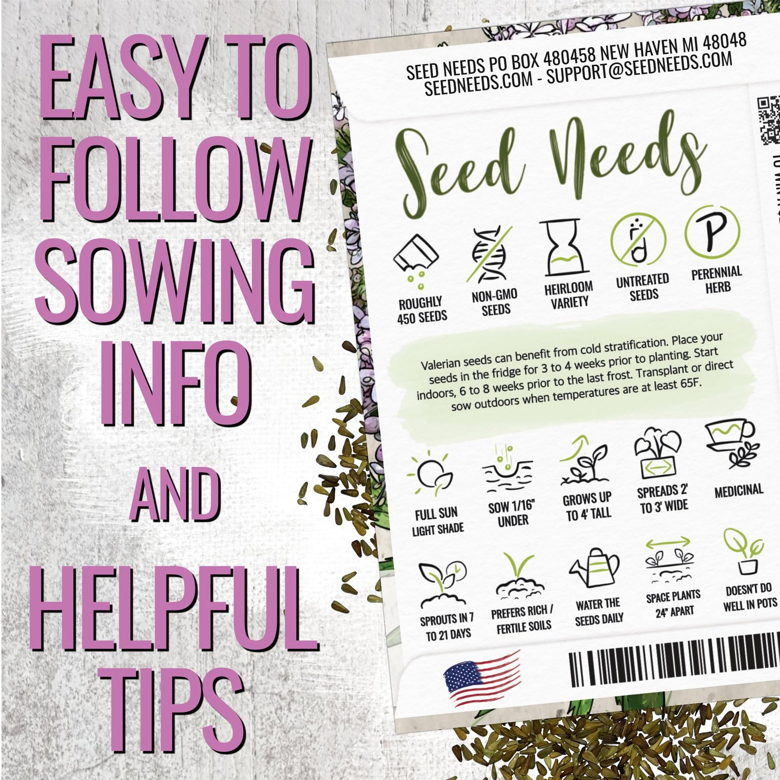 Seed Needs Valerian Seeds to Plant Heirloom Non-GMO 1 Pack,