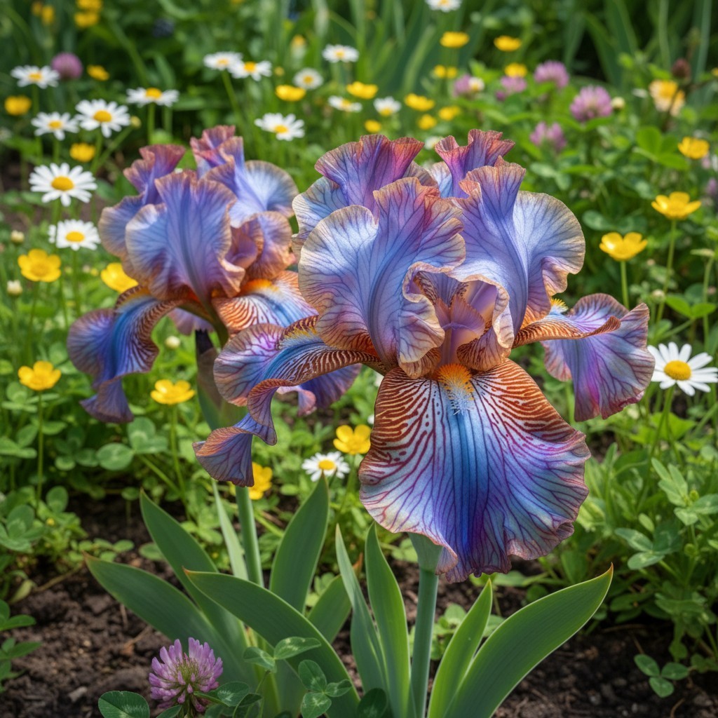 50 Rainbow Veined Bearded Iris Seeds – Multicolor Ruffled Blooms