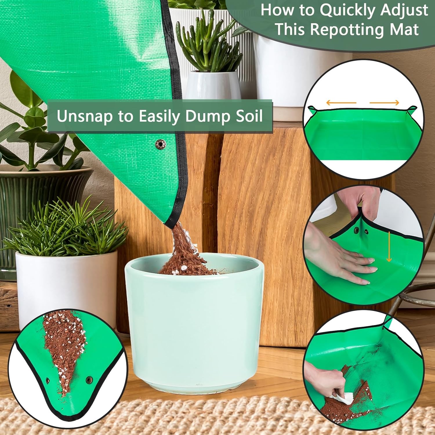 26.8″x26.8″Repotting Mat for Potting Soil Indoor Small 26.8 X26.8, Green