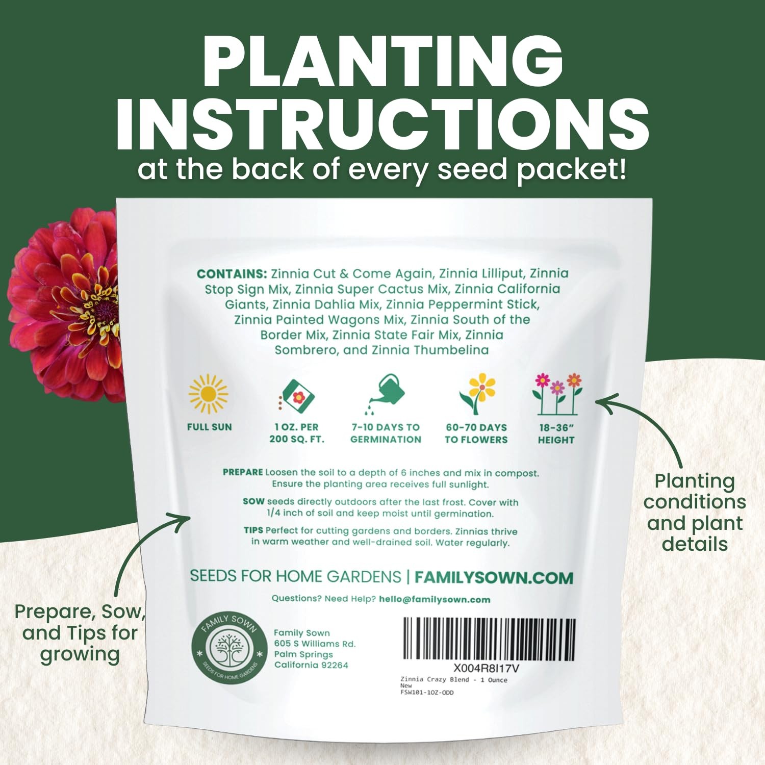 Zinnia Seeds Crazy Blend – 4,000 Vibrant Seeds – 1 Ounce Pouch – Easy to Grow