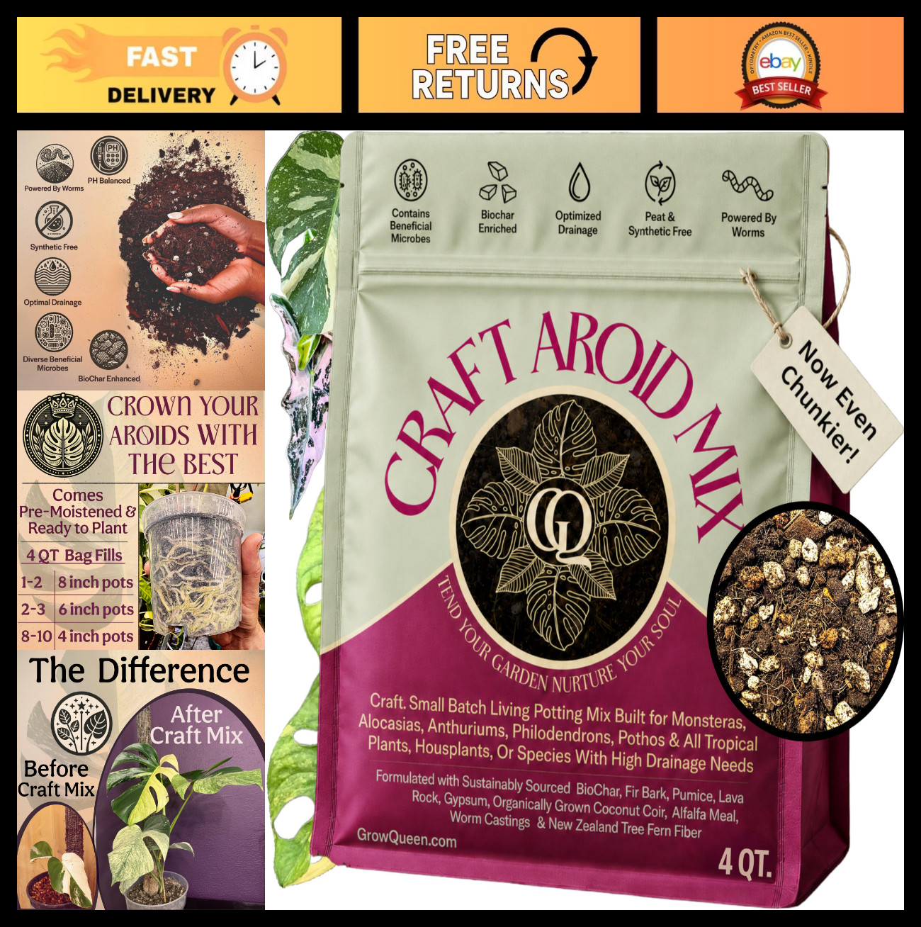 Organic Potting Mix for Indoor Plants – Well Draining Soil for Alocasia, Philode