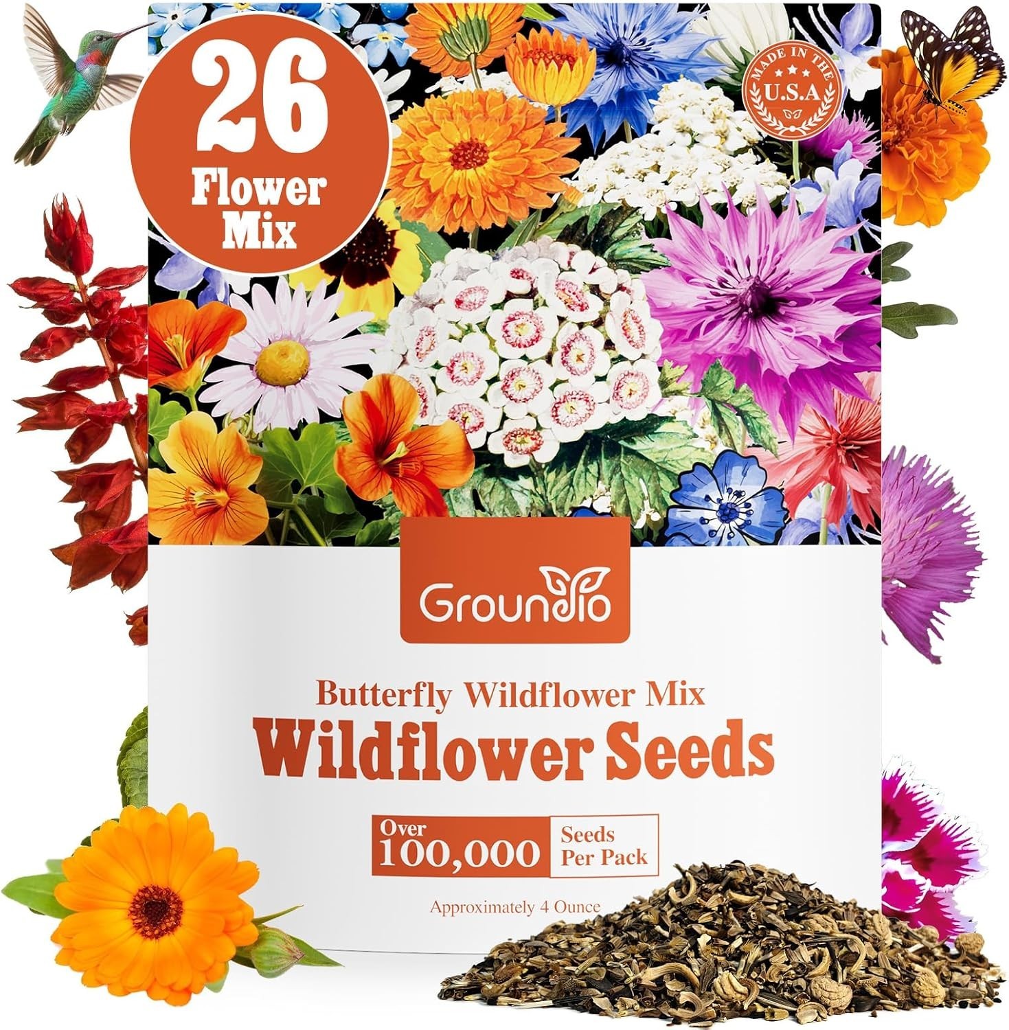 26 Varieties Wildflower Seeds Bulk – 200,000+ High Germination Seeds, 4 Ounce