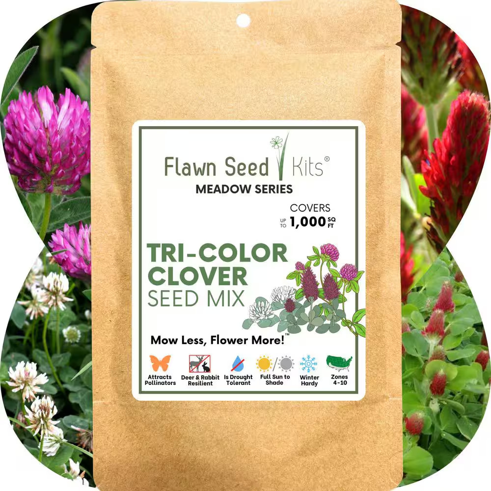 Tri-Color Lawn Flower Seed, Crimson, Medium Red and Dutch White Clovers, Kraft P