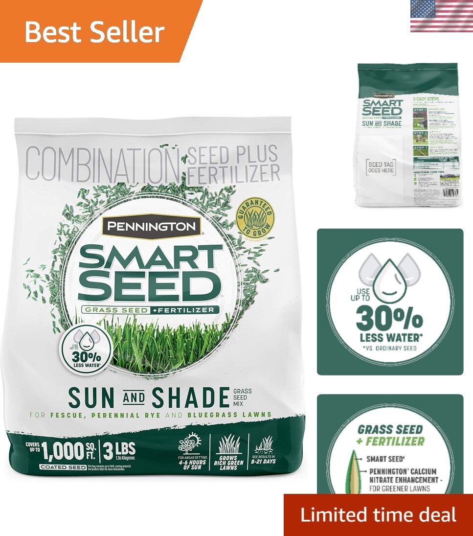 Smart Seed Sun & Shade Grass Mix 3 lb – Durable Lawn Solution for 1000 sq ft