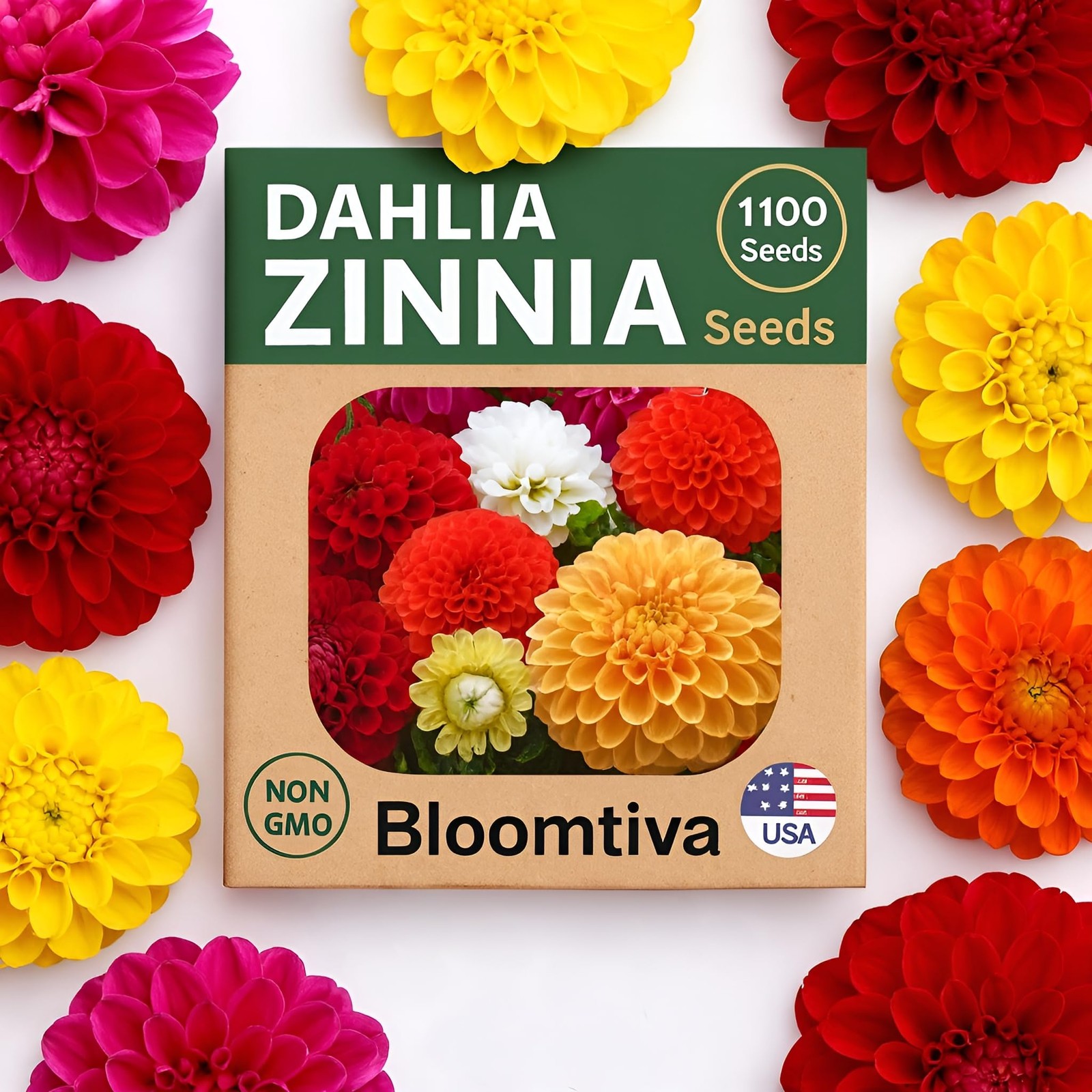 Dahlia Zinnia Seeds Bulk – 1100 Heirloom Zinnia Seeds for Planting Outdoors -…