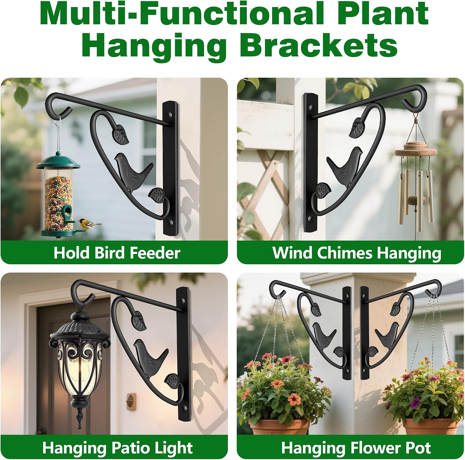 4 Pack Hanging Plant Brackets Outdoor 12 Inch Metal Fence Wall Plant Hanger Hook