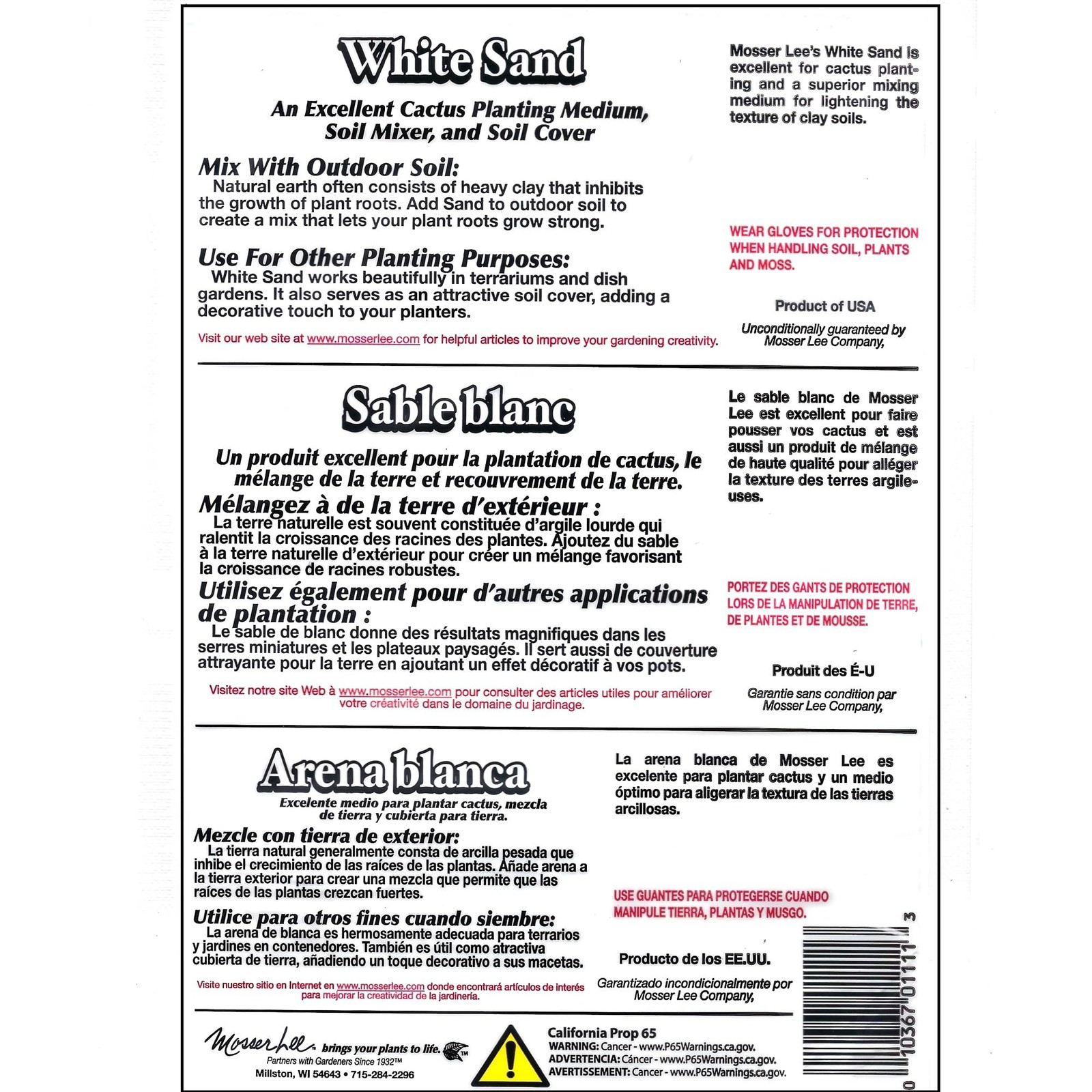 Mosser Lee ML1111 White Sand Soil Cover, 5 lb. No Size,