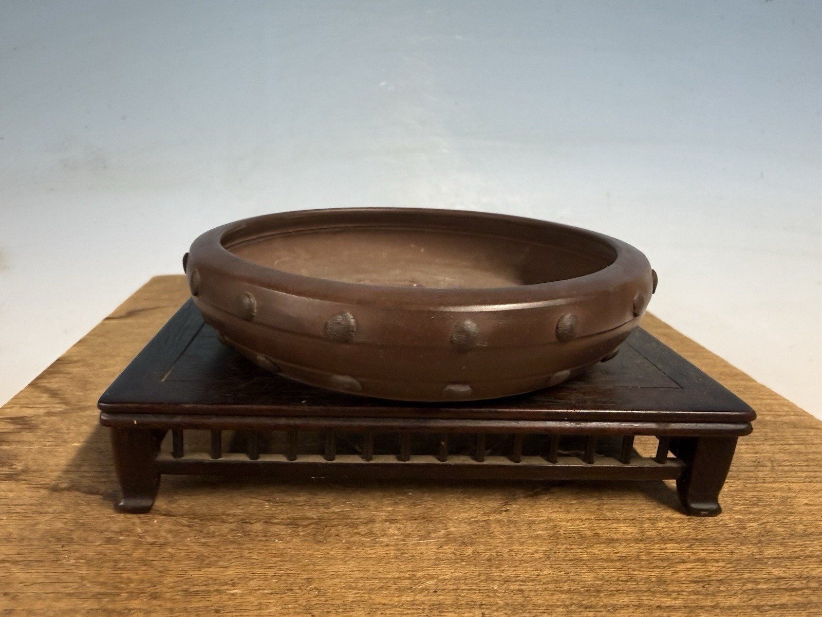 Japanese Unknown Maker Shohin Bonsai Tree Pot 5 By 1 1/8” Unglazed Drum