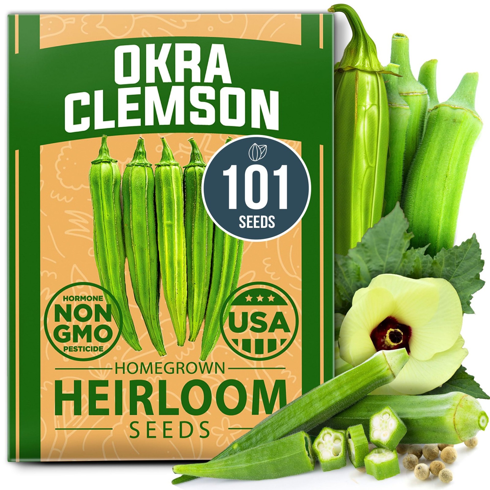 HOME GROWN Clemson Spineless Okra Seeds 101+ Heirloom NonGMO Vegetable Seeds …