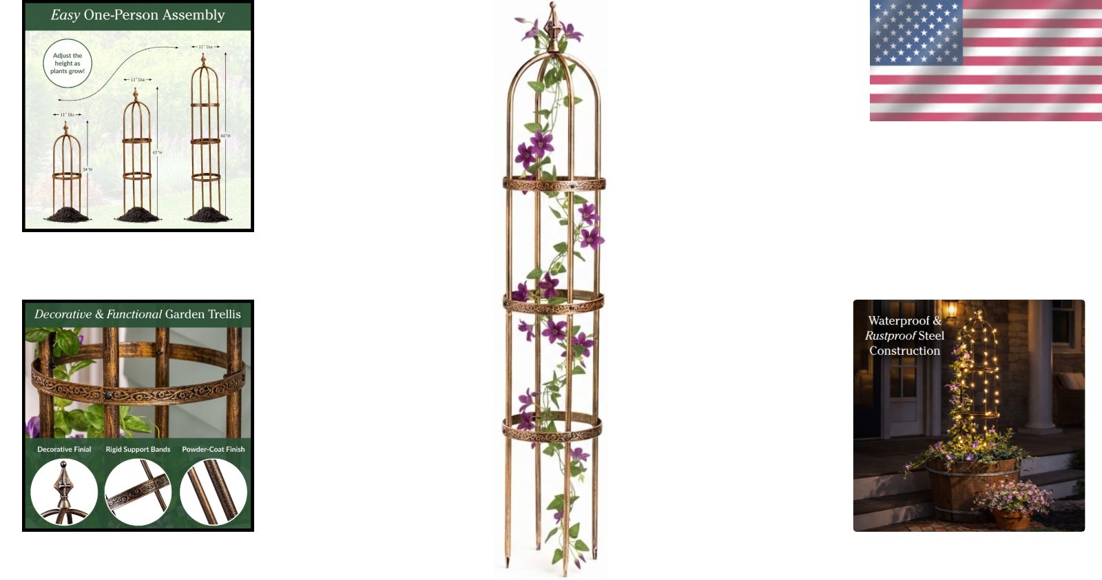 Elegant 5’H Metal Garden Obelisk – Stunning Antique Copper Trellis for Climbi…