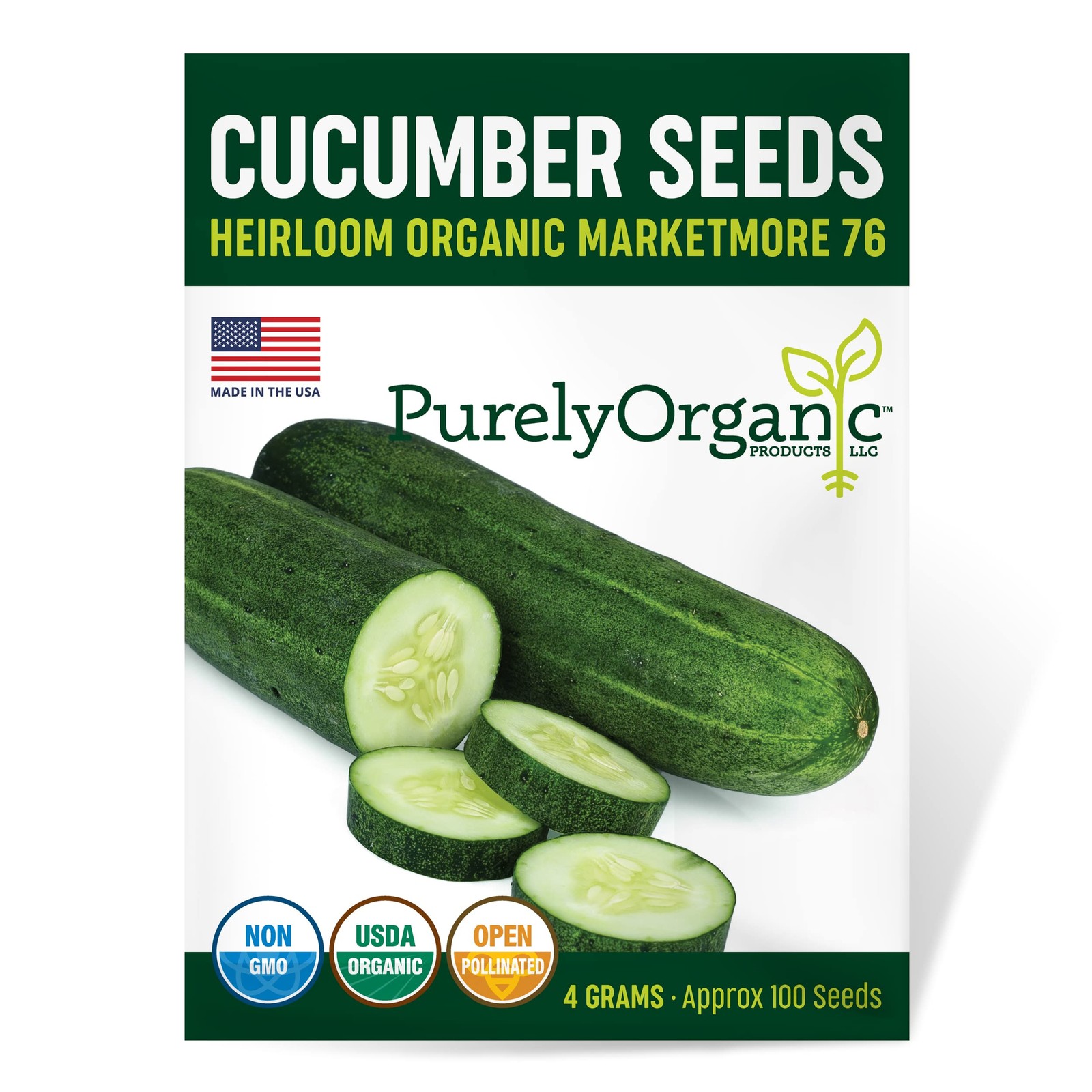 Organic Cucumber Seeds (Marketmore 76) – Approx 100 – USDA Green