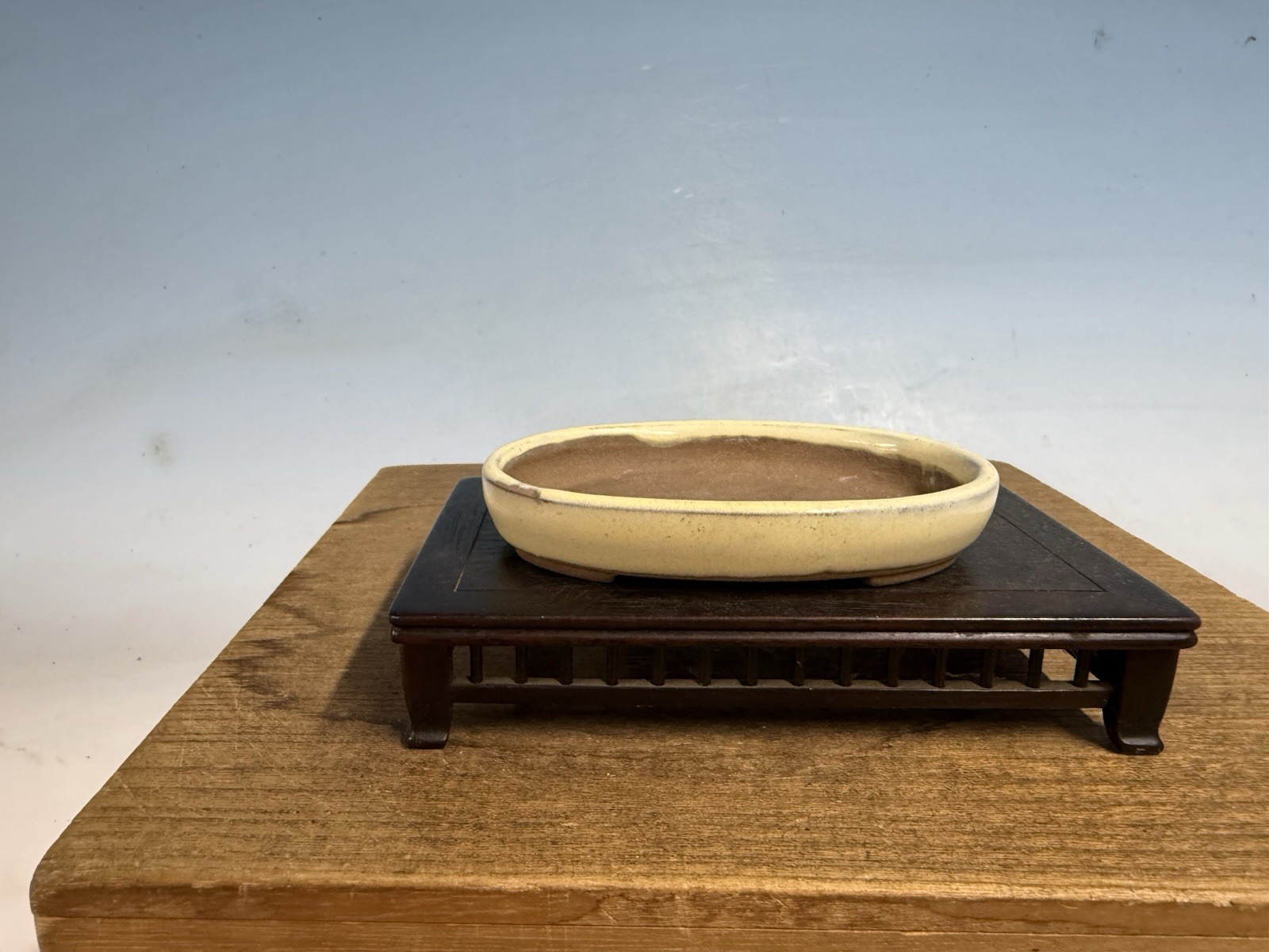 Japanese Unknown Maker Shohin Bonsai Tree Pot 4 1/2” Cream Glazed