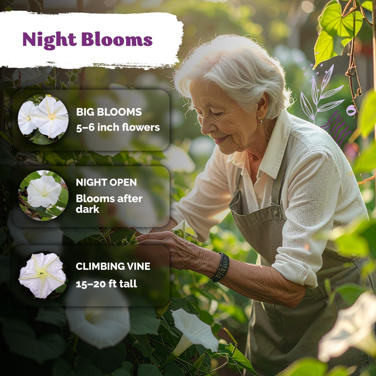 KVITER 50 Moonflower Seeds For Planting (Ipomoea alba)