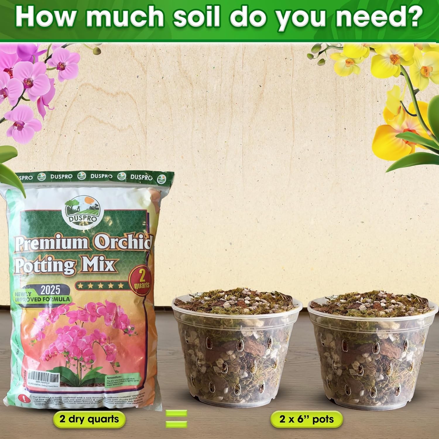 Upgraded Orchid Potting Mix 2QT with Forest Moss & Pine Bark for Vibrant Blooms