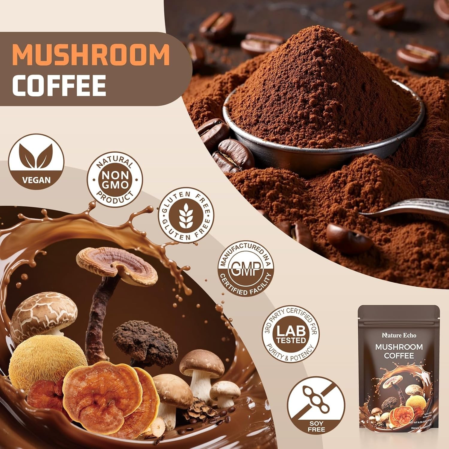 Mushroom Coffee 11 in 1 Mushrooms with Ashwagandha, Lion’s Mane, Reishi, Cord…