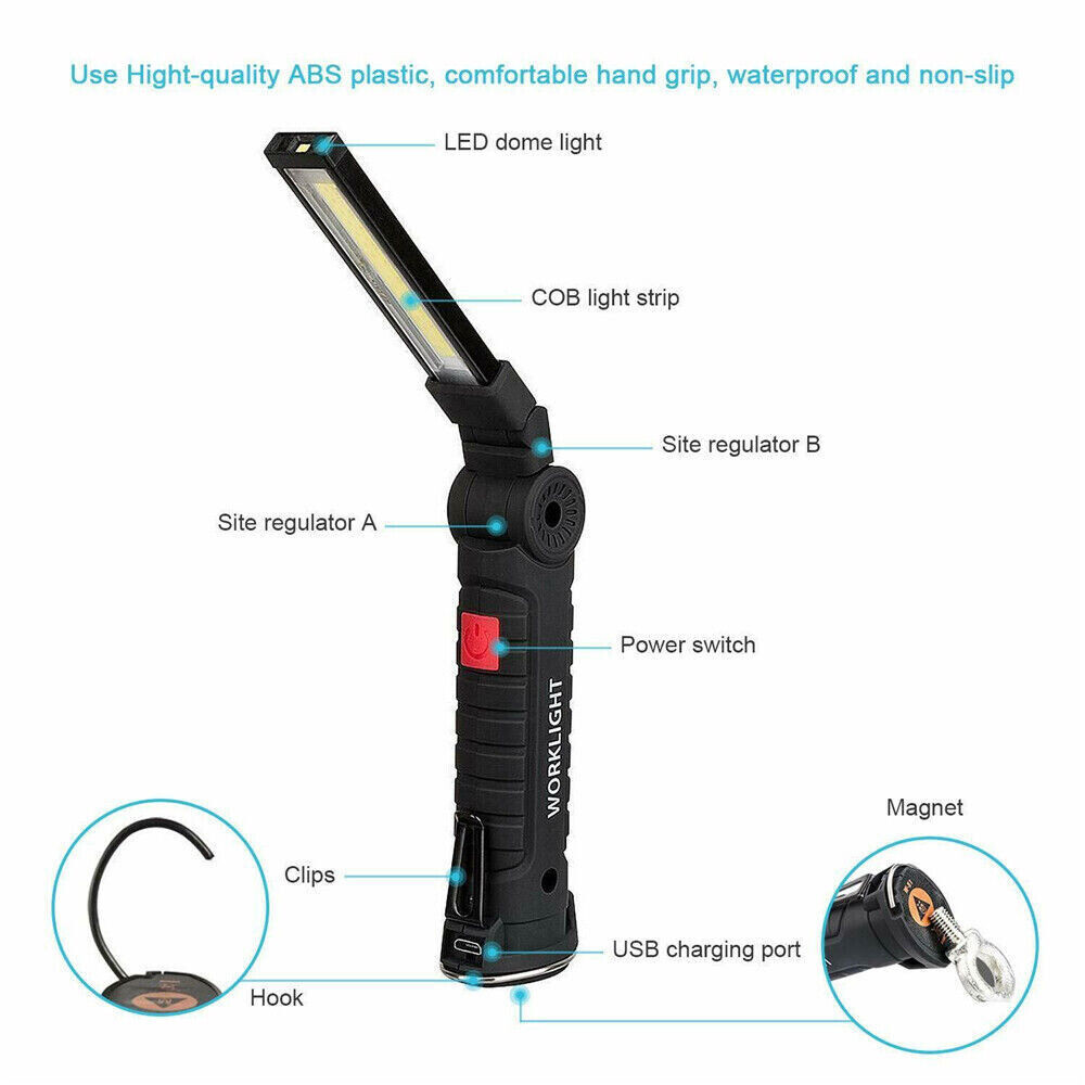 Rechargeable LED COB Work Light Mechanic Flashlight Lamp Magnetic Base Bright