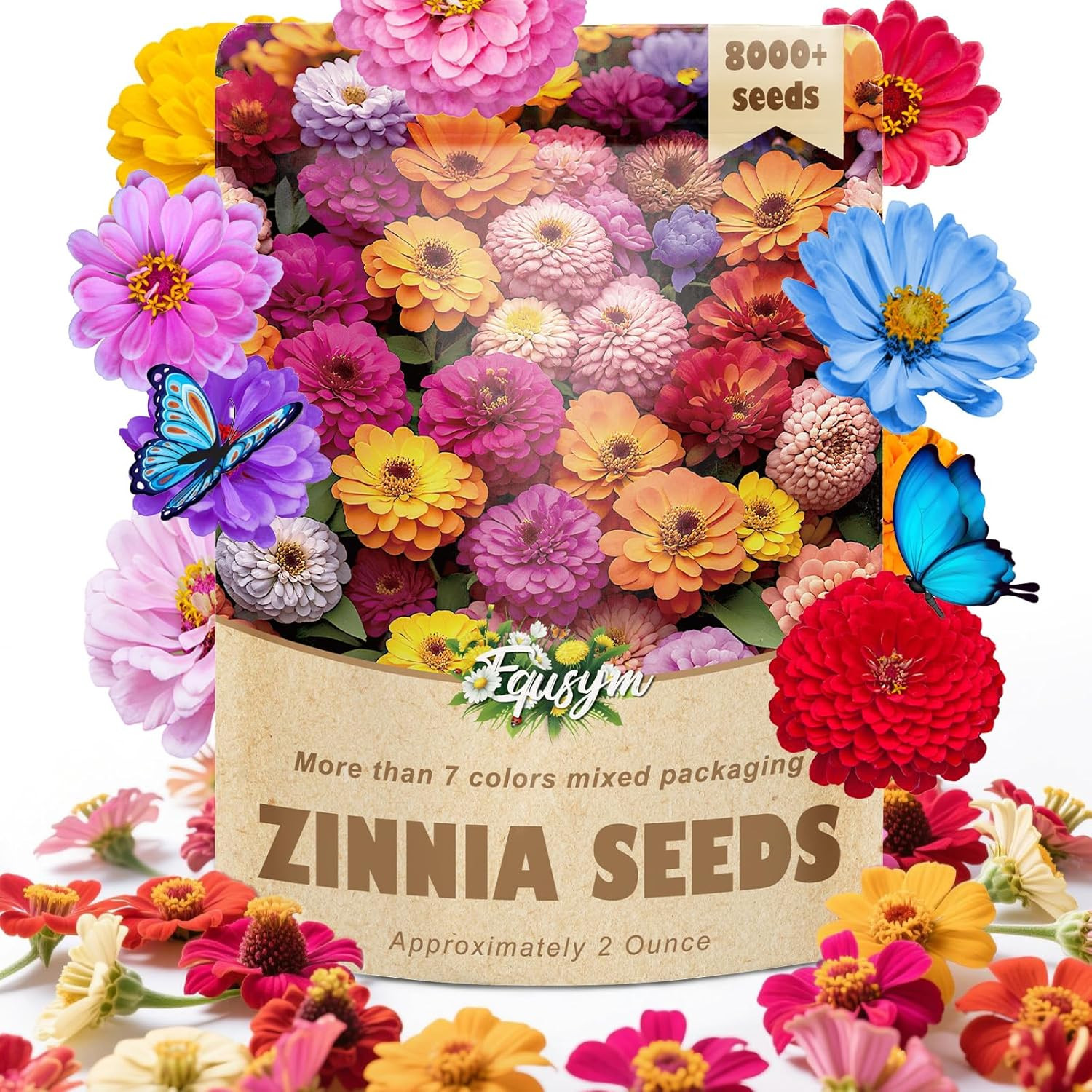 Zinnia Flower Seeds 2 Oz Packet 8000+ Mixed Colors Large Blooms Easy to Grow