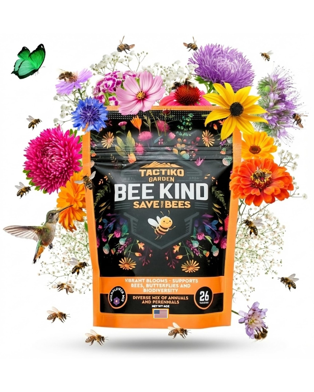 Tactiko Garden 26 Wildflower Seeds Mix, 120,000+ 4 oz Save The Bees Yellow