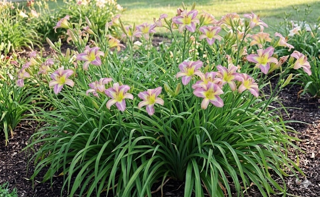 Daylily ‘Dragonfly Tattoo’ Lavender, Orchid Pink Blooms on 29″ Flower Scapes