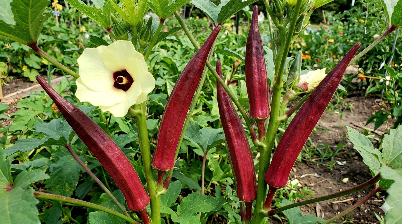100 Red burgundy okra seeds. #okraseeds