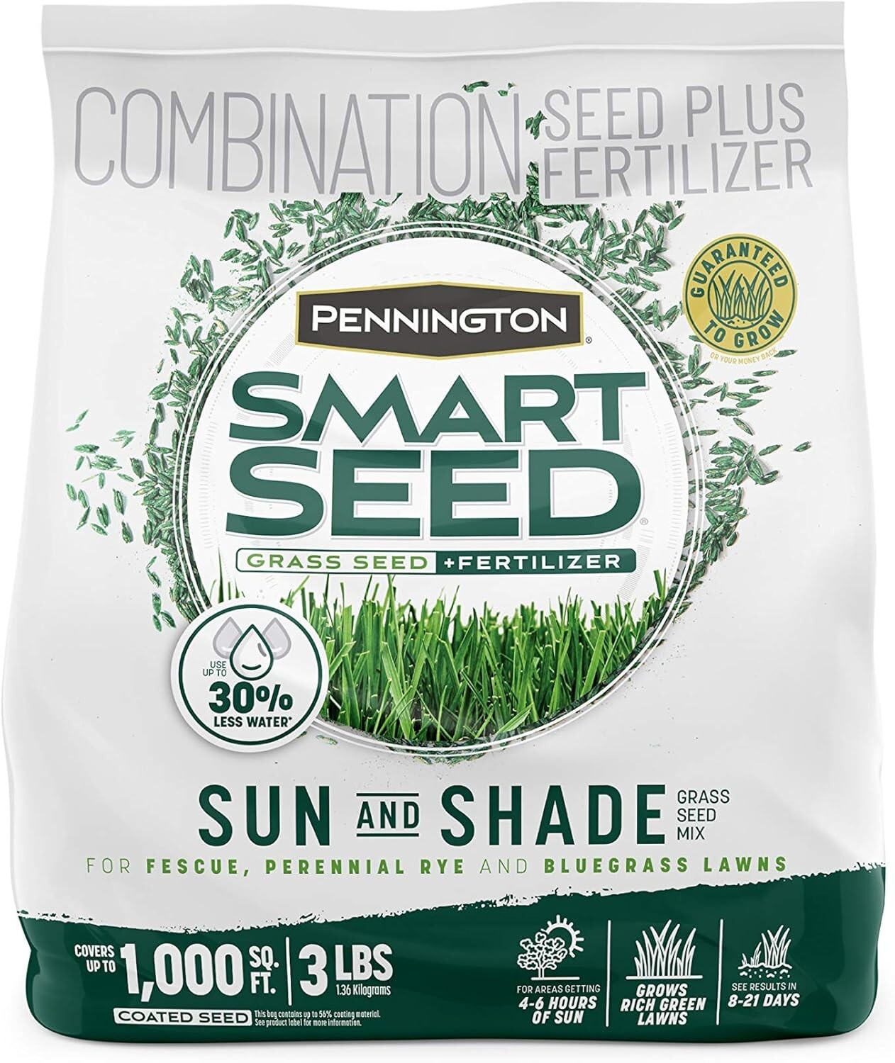 Grass Seed Mix 3 lb Tall Fescue Ryegrass Shade Sun Hybrid Lawn Fertilizer