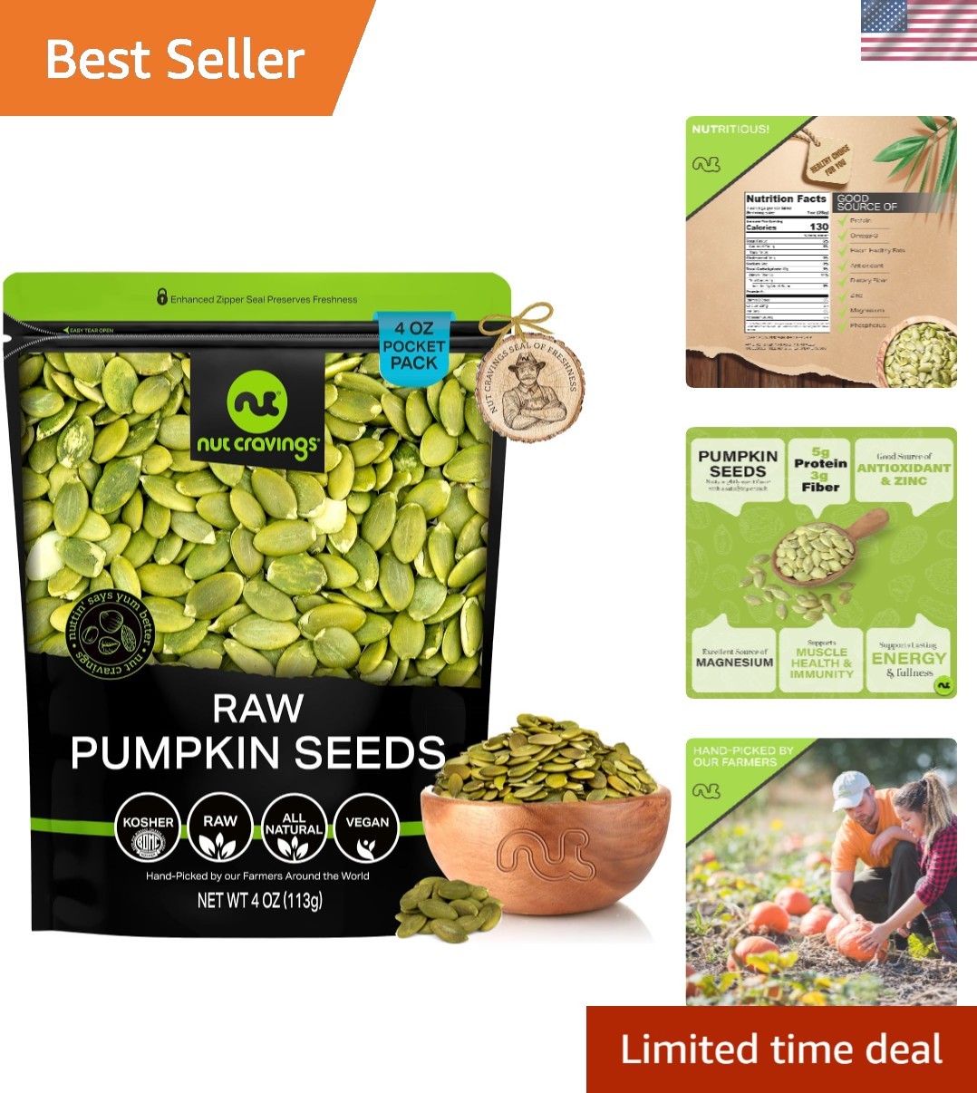 Healthy 4oz Resealable Bag of Raw Pumpkin Seeds Pepitas – Crunchy & Delicious