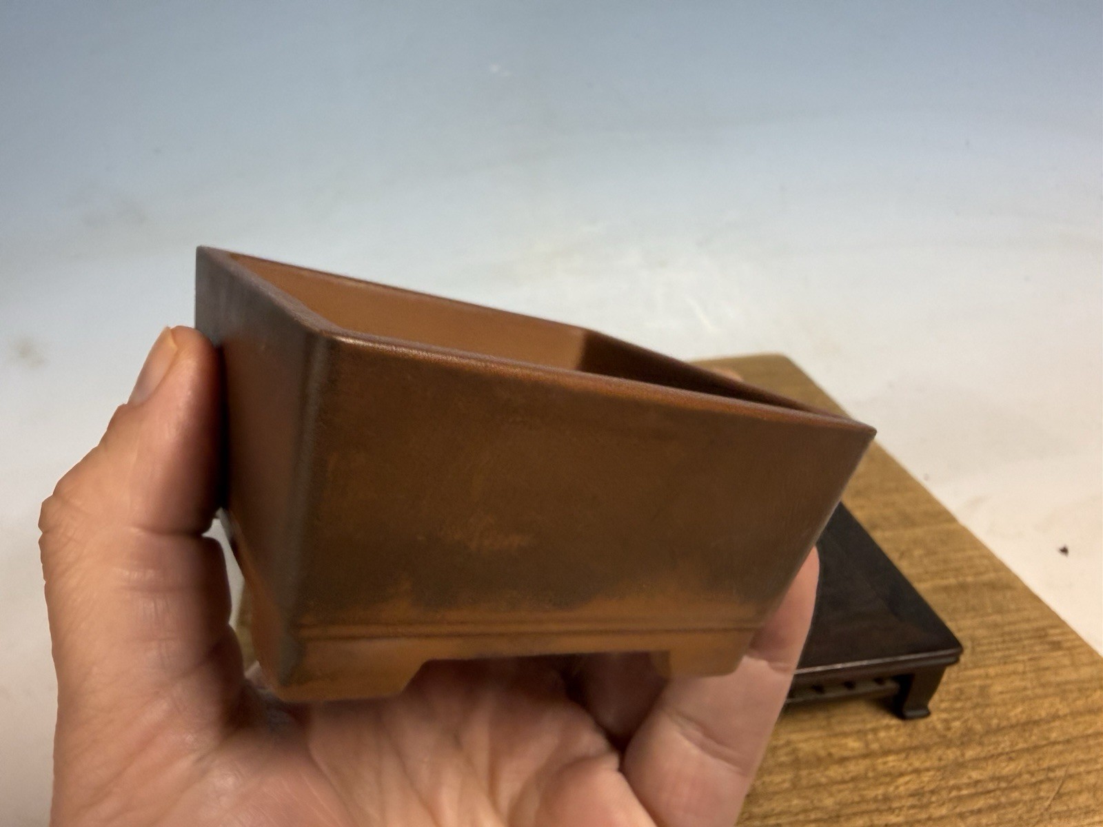 Japanese Unknown Maker Shohin Bonsai Tree Pot 3 1/2” Unglazed W/ Patina