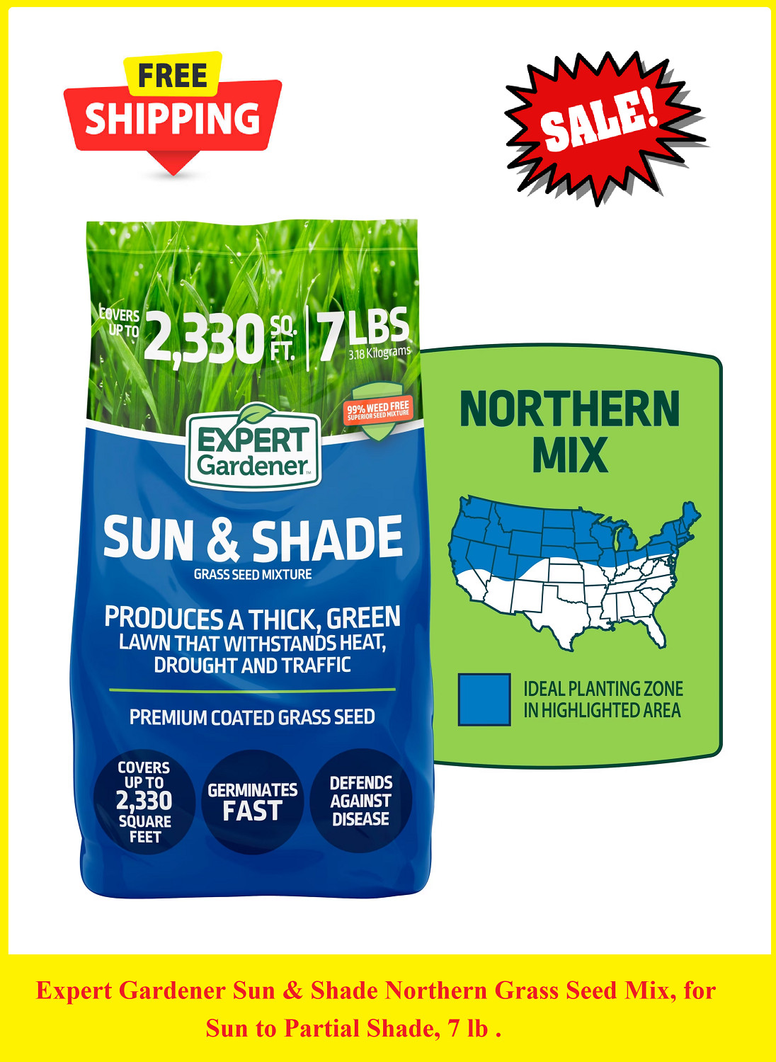 Expert Gardener Sun & Shade Northern Grass Seed Mix 3 lb 7 lb 20 lb Lawn Seed
