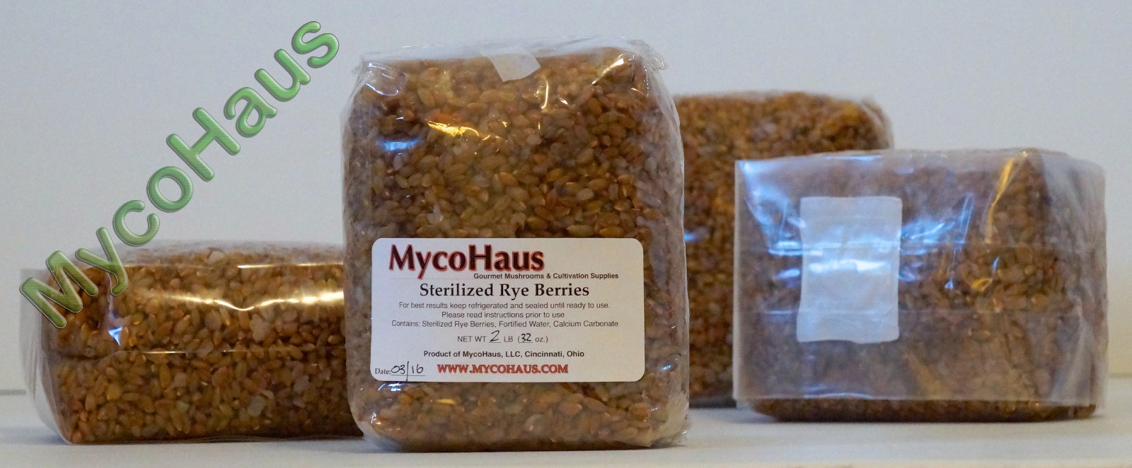 MycoHaus 8 lbs ( 4 pack ) sterilized rye grain berries mushroom spawn grow bag