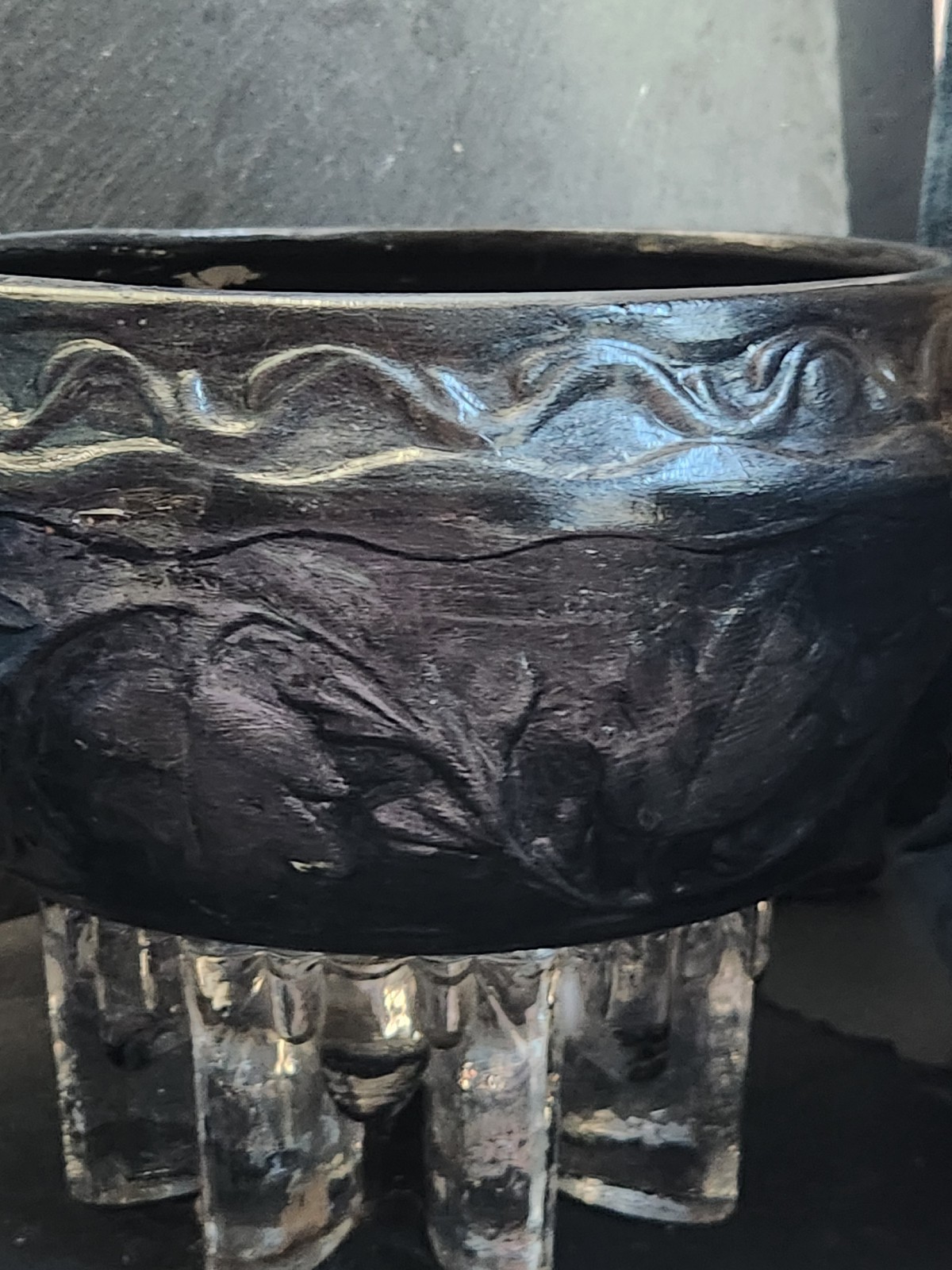 Live Burgundy Cordyline in Hand-Finished Charcoal & Silver Embossed Planter